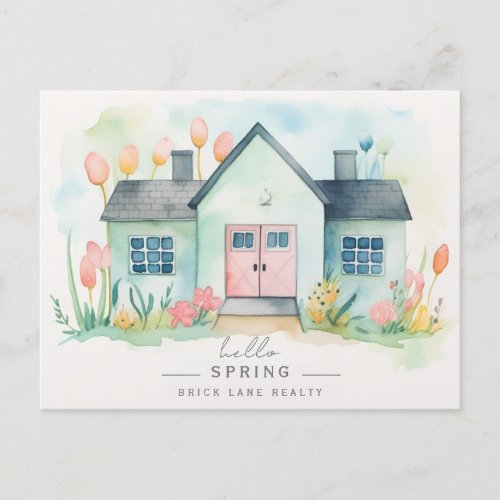 Hello Spring Pastel House Real Estate Marketing Postcard