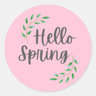 Hello Spring Pink Pastel Springtime Classic Round Sticker