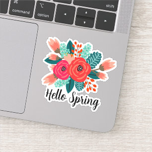 Hello Spring Quote Colorful Floral Design Sticker