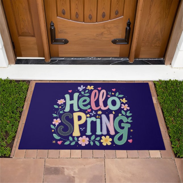 Hello Spring quote with spring vibes Doormat (Outdoor)