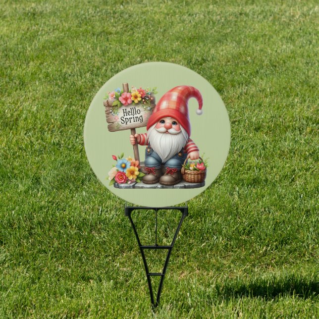 Hello Spring Red Gnome  Sign (Insitu)