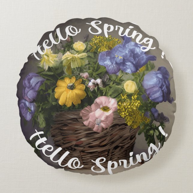 Hello Spring Sign Round Pillow (Front)
