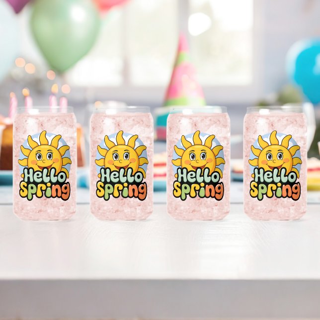 Hello Spring: Smiling Sun and Blue Sky Can Glass (Insitu (Birthday))
