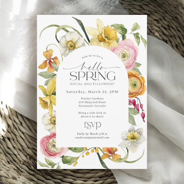 Hello Spring Social Event Sunny Floral Invitation | Zazzle