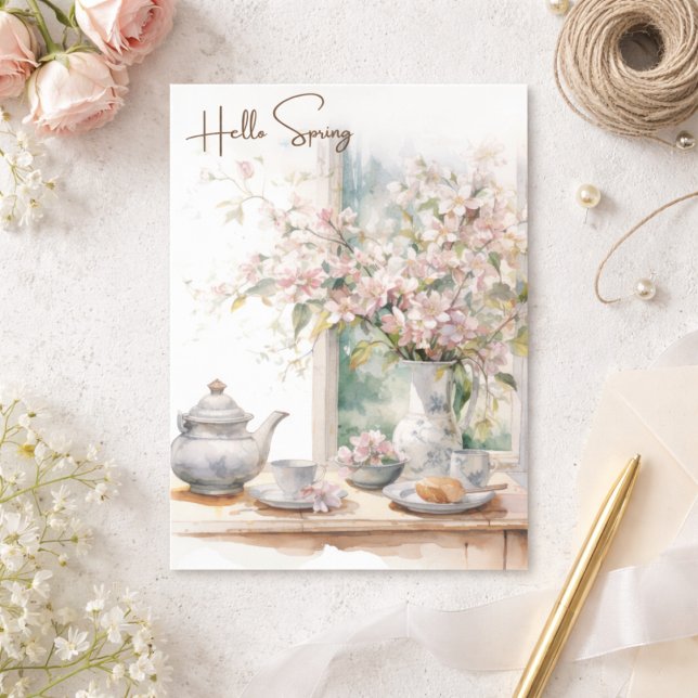 Hello Spring Soft Pastel Pink Green Blue Floral  Holiday Postcard (Creator Uploaded)