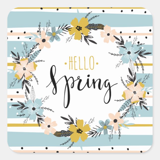 Hello Spring. Spring Flowers Easter Gift Stickers (Front)