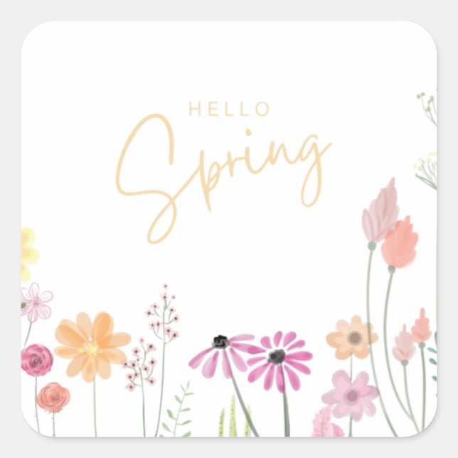 Hello Spring Square Sticker (Front)