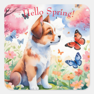 Hello Spring Square Sticker