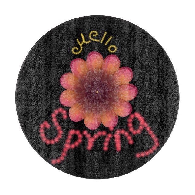 Hello Spring - Textured Pink & Orange Flower Art Cutting Board (Front)