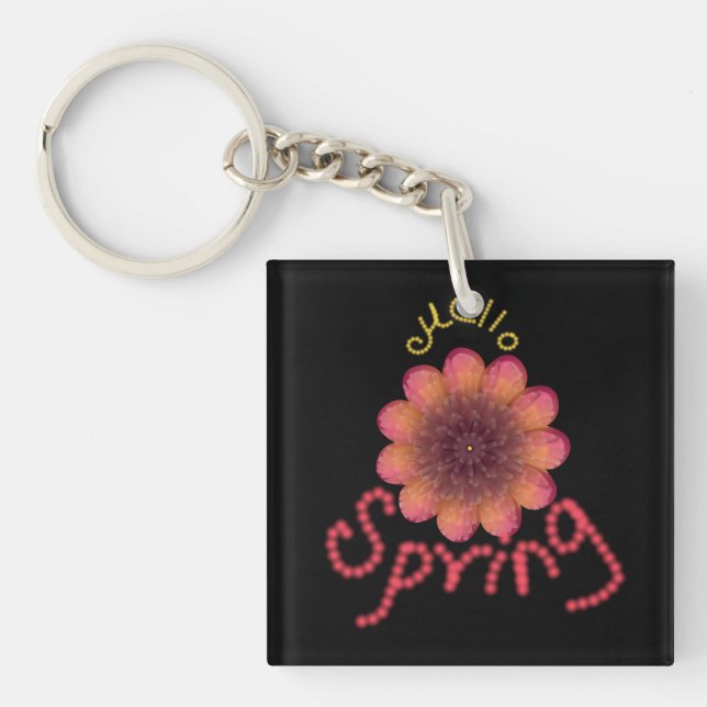 Hello Spring - Textured Pink & Orange Flower Art Keychain (Front)