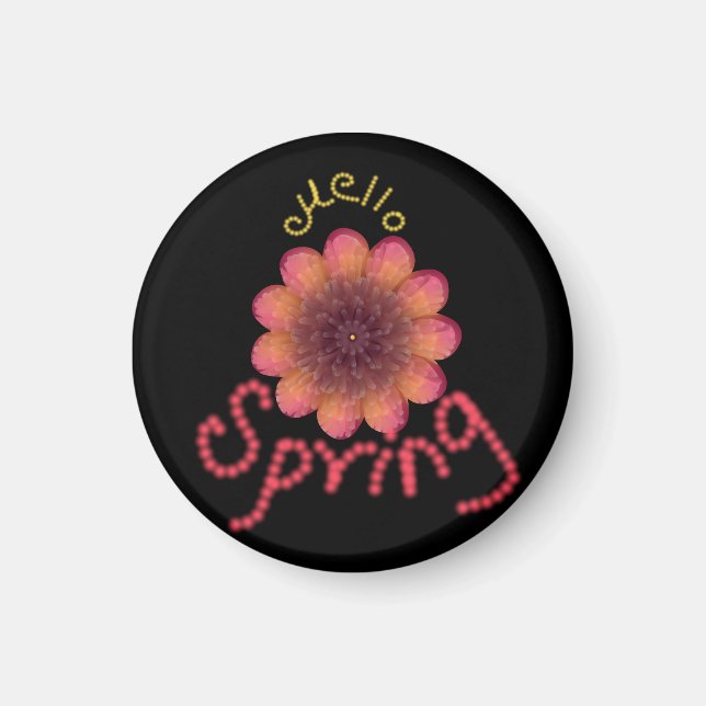 Hello Spring - Textured Pink & Orange Flower Art Magnet (Front)