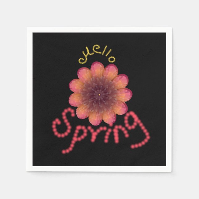 Hello Spring - Textured Pink & Orange Flower Art Napkins (Front)