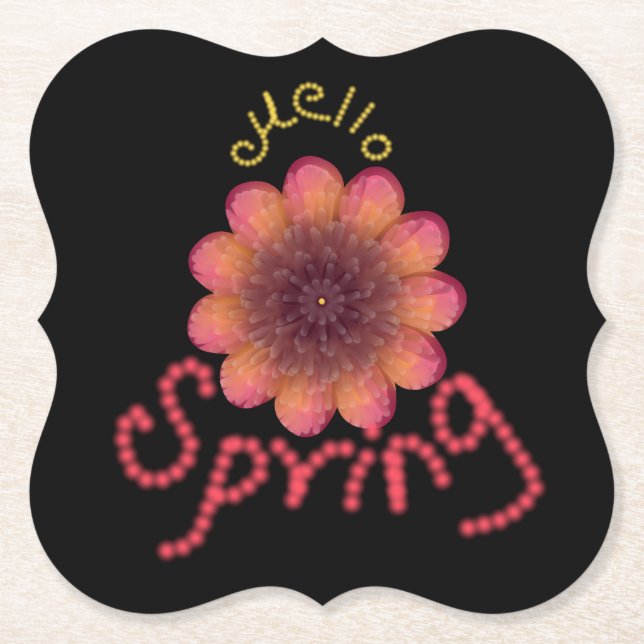 Hello Spring - Textured Pink & Orange Flower Art Paper Coaster (Front)