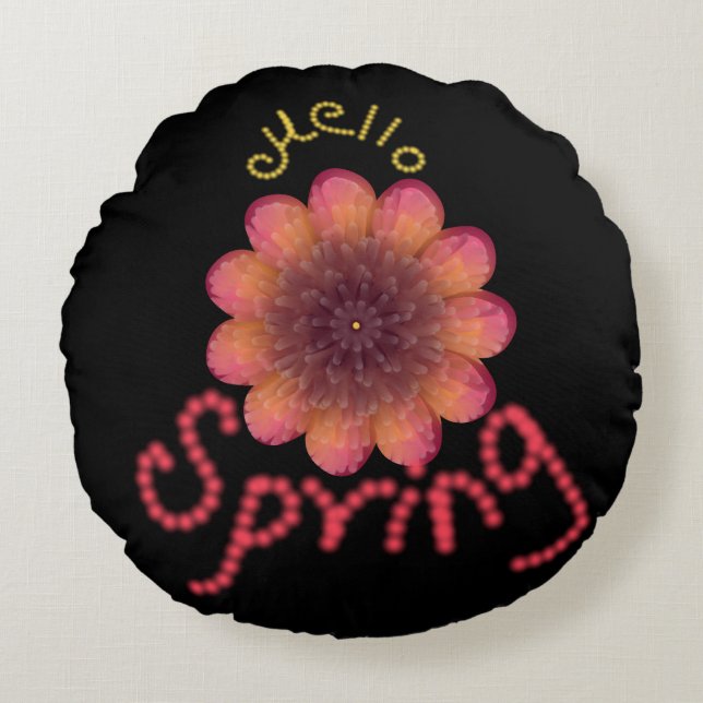 Hello Spring - Textured Pink & Orange Flower Art Round Pillow (Front)