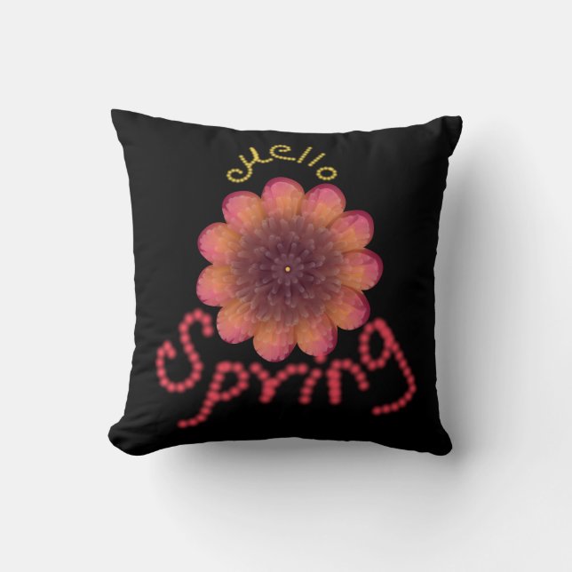 Hello Spring - Textured Pink & Orange Flower Art Throw Pillow (Front)