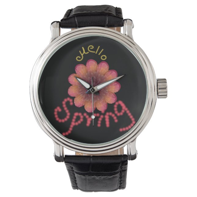 Hello Spring - Textured Pink & Orange Flower Art Watch (Front)