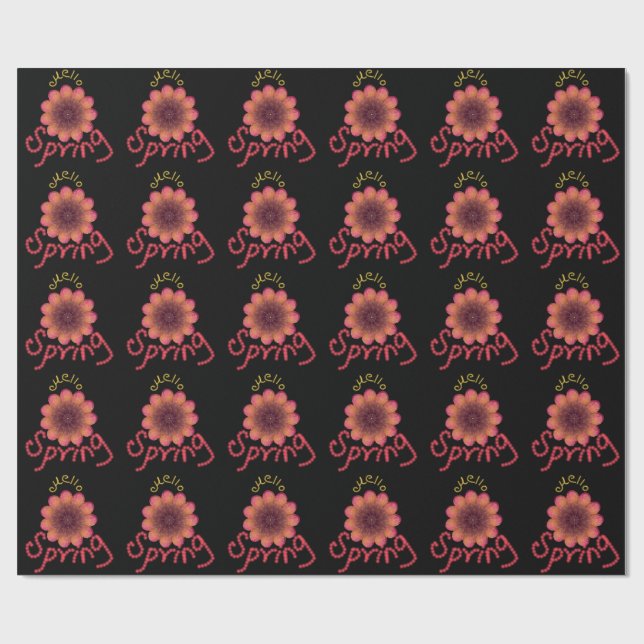 Hello Spring - Textured Pink & Orange Flower Art Wrapping Paper (Flat)