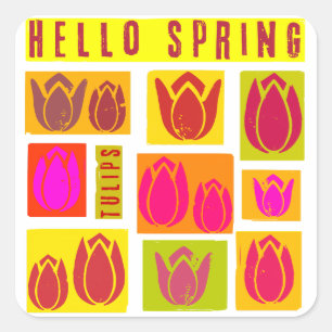 Hello spring tulips accessory gift Keychain Square Sticker