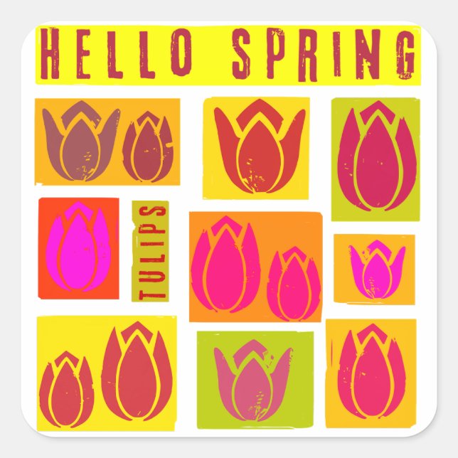 Hello spring tulips accessory gift Keychain Square Sticker (Front)