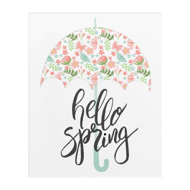 Hello Spring Umbrella Acrylic Wall Art (Front)