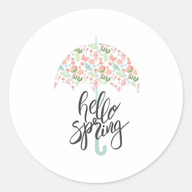 Hello Spring Umbrella Classic Round Sticker (Front)