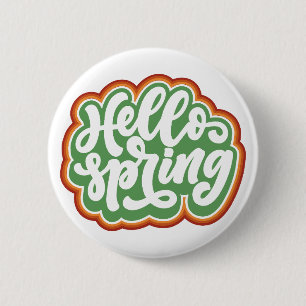 hello spring, vintage colorful typography spring button