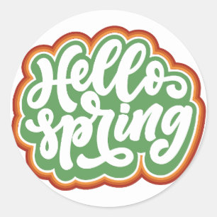 hello spring, vintage colorful typography spring classic round sticker