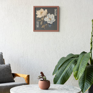 HELLO SPRING VINTAGE WHITE ELEGANT FLOWERS POSTER