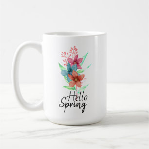 Hello Spring Watercolor Flowers Coffee Mug