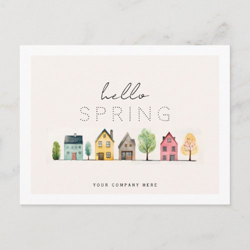Hello Spring Watercolor Houses Real Estate Postcard