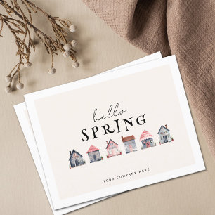 Hello Spring Watercolor Houses Real Estate Postcard