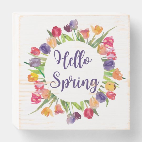 Hello Spring Signature Box Hello Spring Watercolor Tulip Calligraphy Wooden Box Sign | Zazzle.com