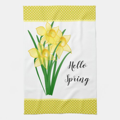 Hello Spring Yellow Daffodil Kitchen Towel