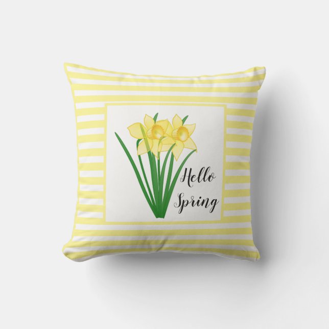Hello Spring Yellow Daffodil Outdoor Pillow (Front)