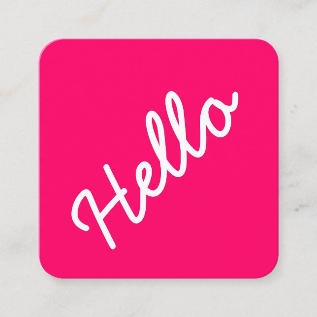 Hello  - Square - Neon Red Square Business Card (Front)