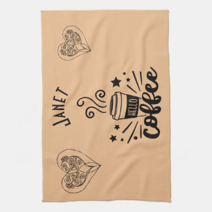 Hello Steaming Coffee Personalized With Hearts Kitchen Towel