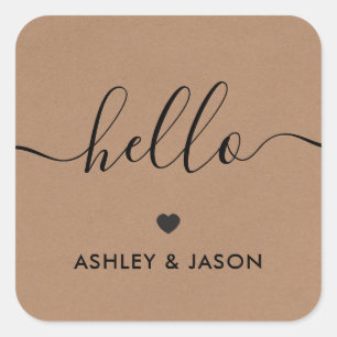 Hello Sticker, All Occasion Gift Tags, Kraft Square Sticker