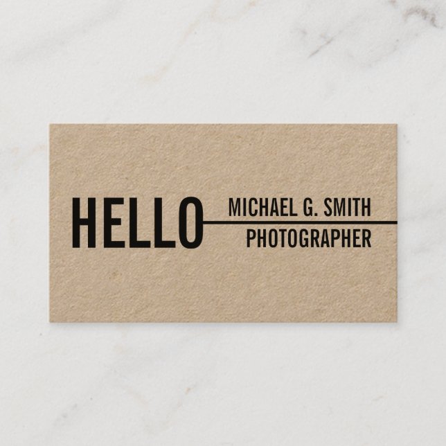"Hello" Stylish Modern Minimalist Kraft Paper Business Card (Front)