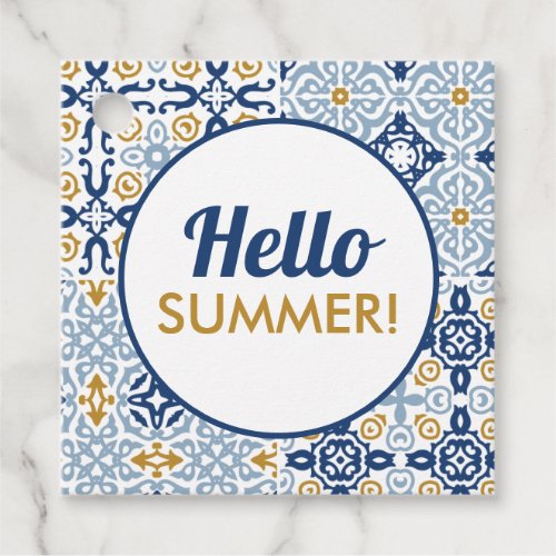Hello Summer Amalfi Tile Blue Yellow Cookie Favor Tags