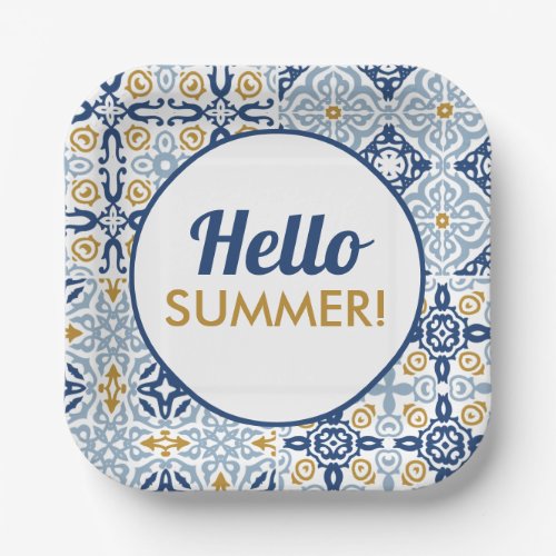 Hello Summer Amalfi Tile Blue Yellow  Paper Plates