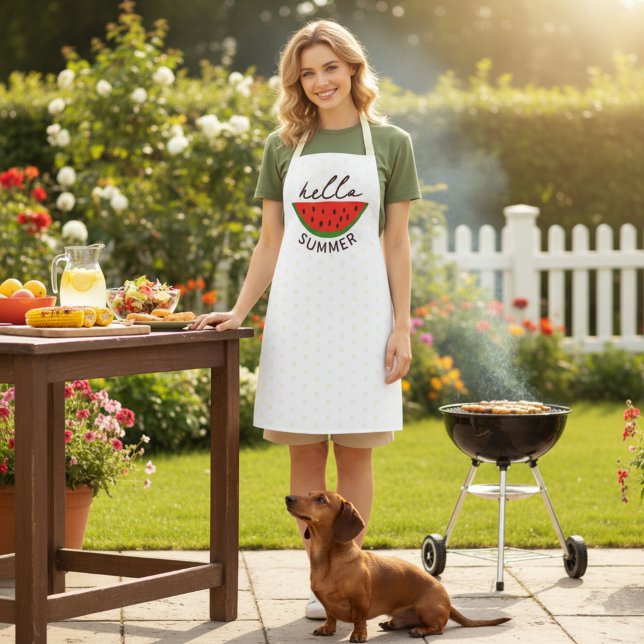 Hello Summer Apron with Watermelon (Hello summer apron for fun outdoor times.)