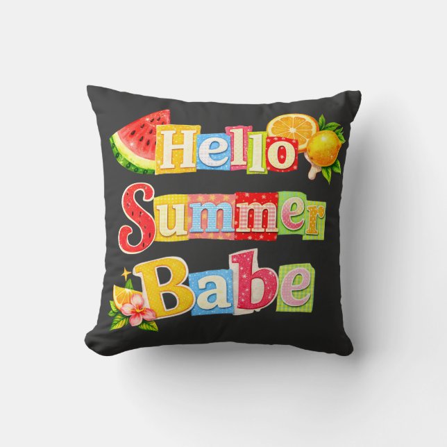 Hello Summer babe Throw Pillow (Front)