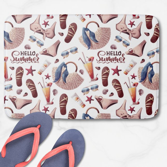 Hello Summer Beach Bath Mat | Cute Coastal Bathmat (Creator Uploaded)