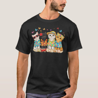 Hello Summer Beach Cats Hawaiian Aloha Cute T-Shirt