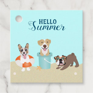 Hello Summer Beach Dogs Blue Orange Favor Tags