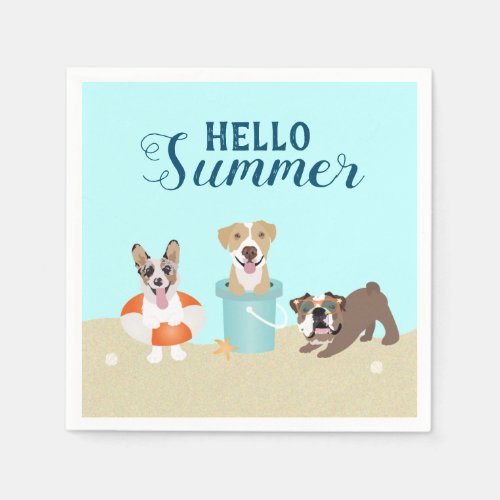 Hello Summer Beach Dogs Blue Orange Napkins