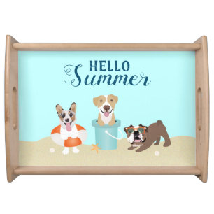 Hello Summer Beach Dogs Blue Serving Tray