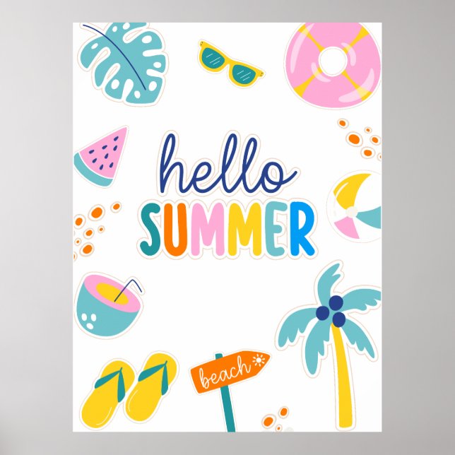 Hello Summer Beach Fun Retro Design Poster (Front)
