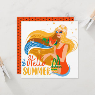 Hello Summer Beach Girl Greeting Card