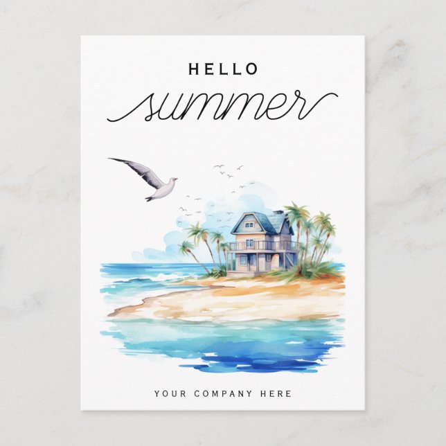 Hello Summer Beach House Ocean Business Postcard (Front)
